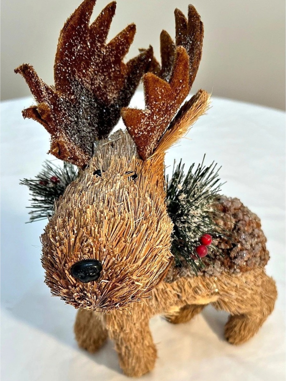 10” Vintage Rustic Straw Woven Reindeer Figurine Christmas Tabletop Decor